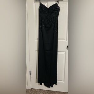 Masquerade Beaded Black Evening Dress with Subtle Sheen